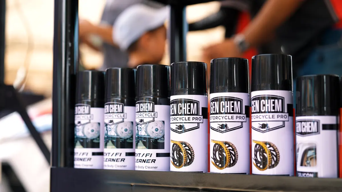 GEN CHEM motorcycle care products displayed at the event