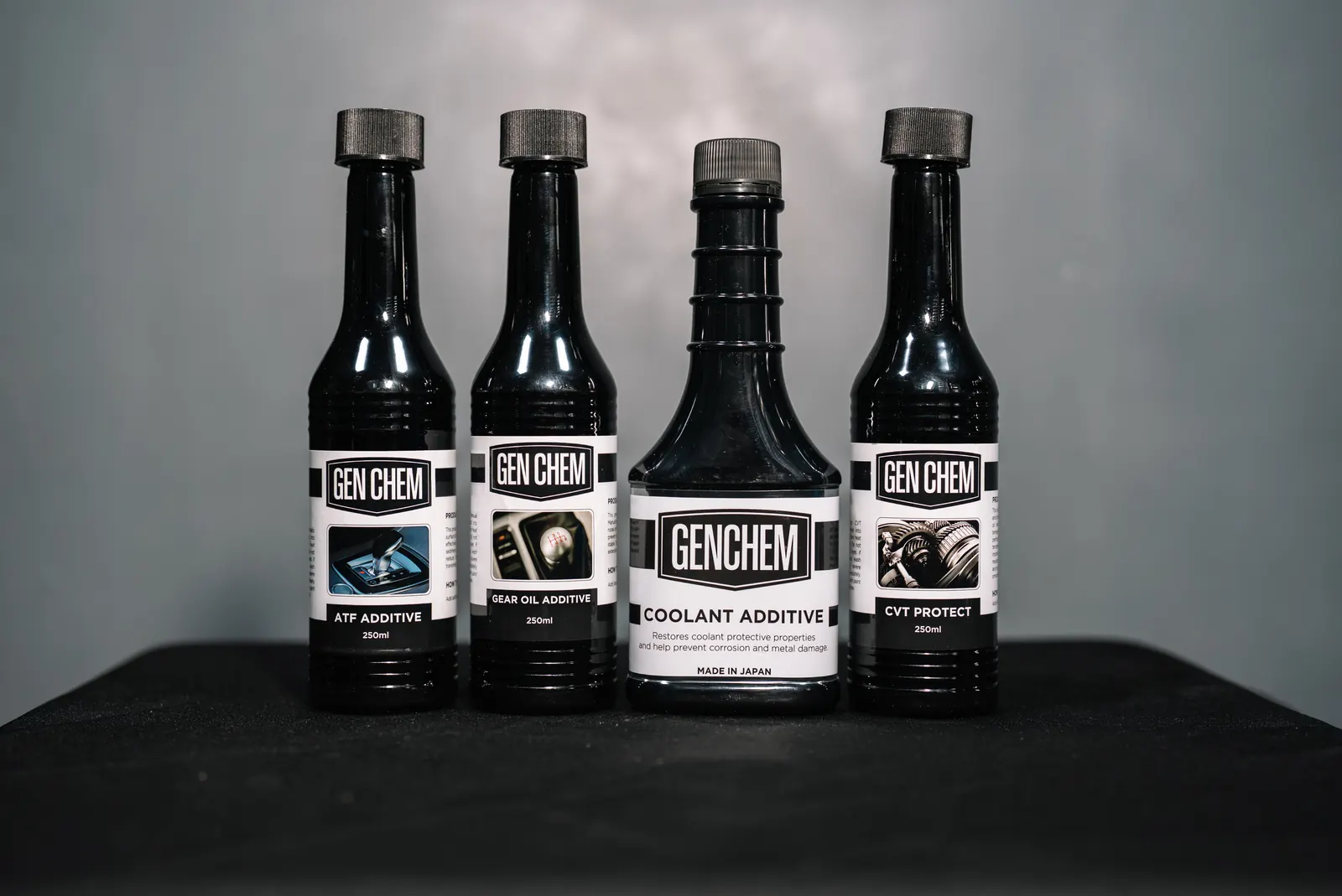 GEN CHEM automotive additive bottles arranged in a studio
